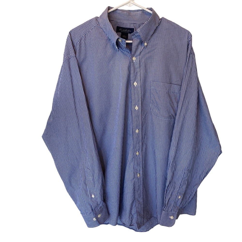 Brooks Brothers Mens Blue‎ Gingham Button Down Shirt XL 100% Cotton Woven